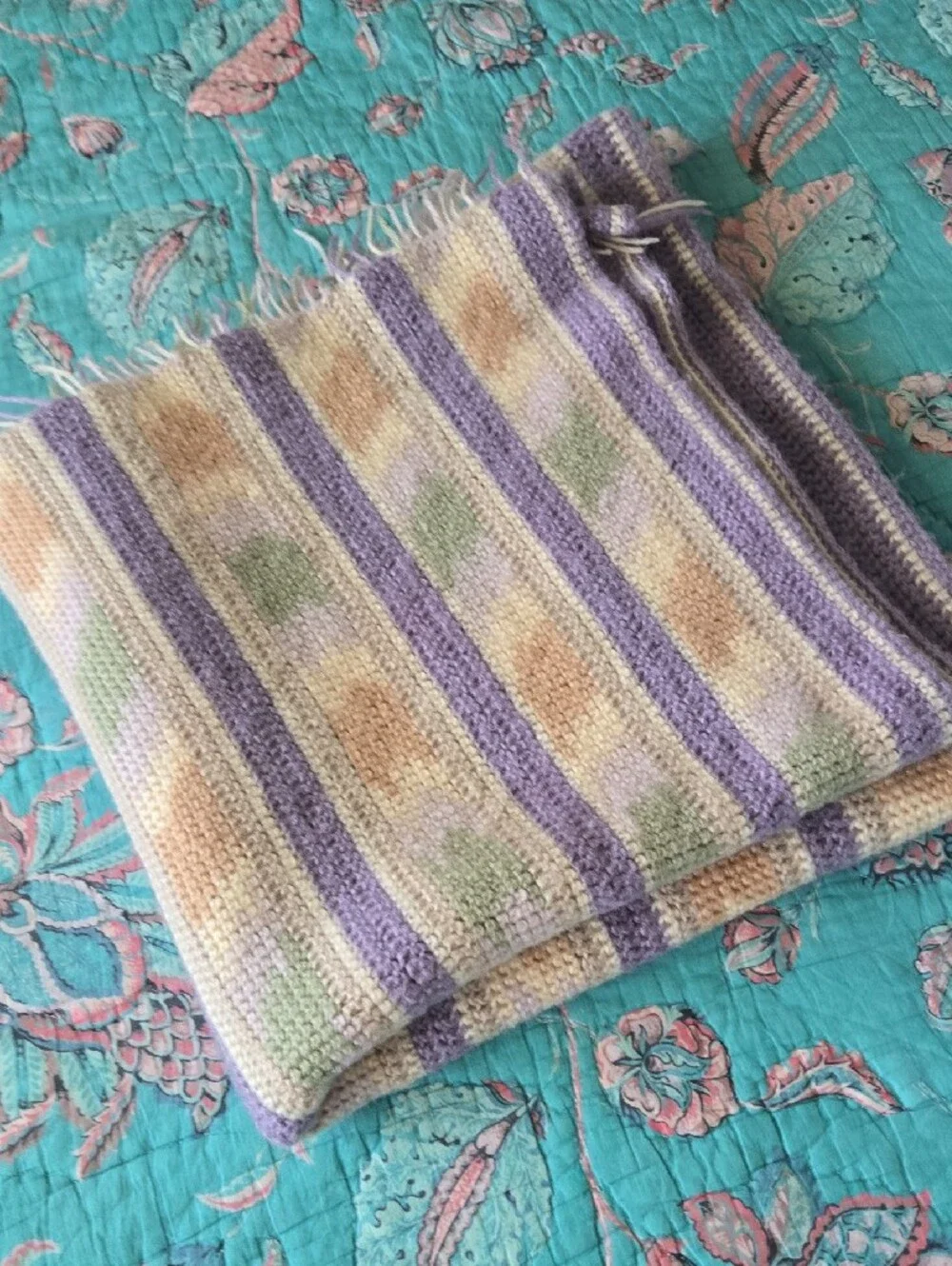 Striped Fringe Bath Towel Throw - Lavender, Cream & Green